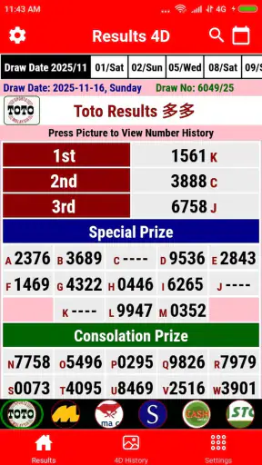 4D Result MY & SG 4D History screenshot