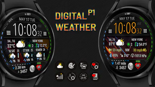 Digital Weather Watch face P1 screenshot