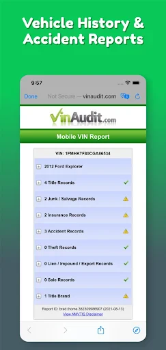 VIN Check Report for Used Cars screenshot