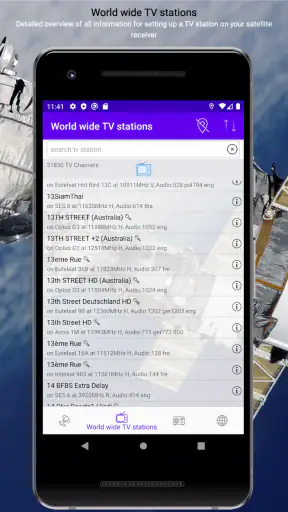 Satellite channels screenshot