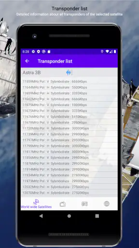 Satellite channels screenshot