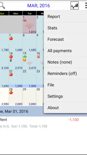 Budget Calendar screenshot