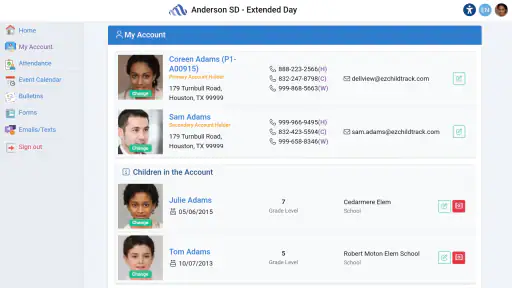 EZChildTrack Parent Portal screenshot