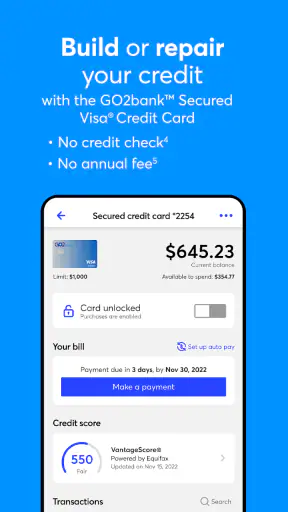 GO2bank: Mobile banking screenshot