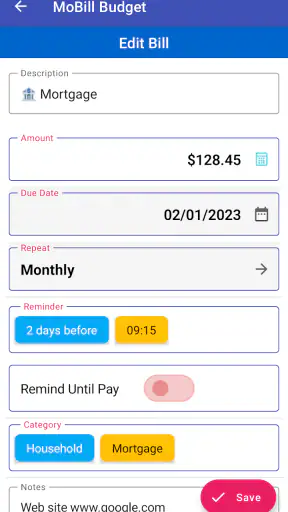 MoBill Budget and Reminder screenshot