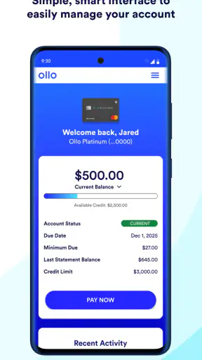 Ollo Credit Card Mobile App screenshot