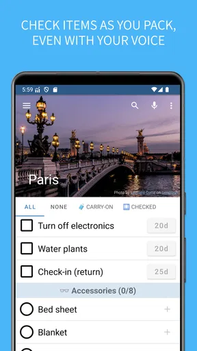 SmartPack - packing lists screenshot