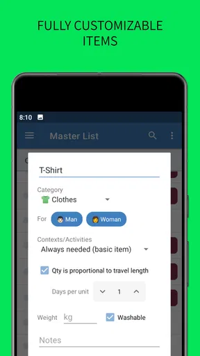 SmartPack - packing lists screenshot