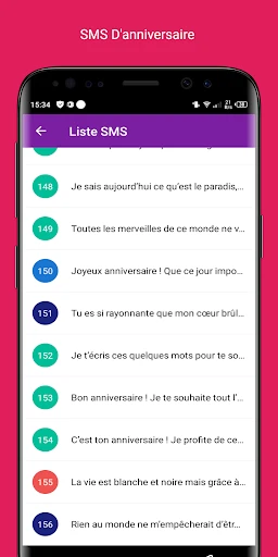 SMS Anniversaire 2025 screenshot