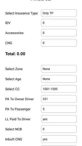 Motor Insurance Calculator screenshot