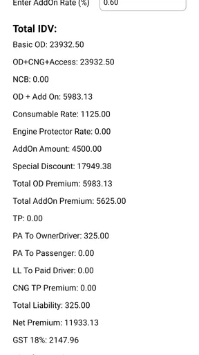 Motor Insurance Calculator screenshot