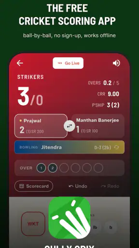 GULLY CRIX - क्रिकेट स्कोर App screenshot