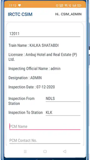 IRCTC CSIM screenshot