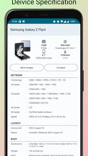 Phone Specification screenshot