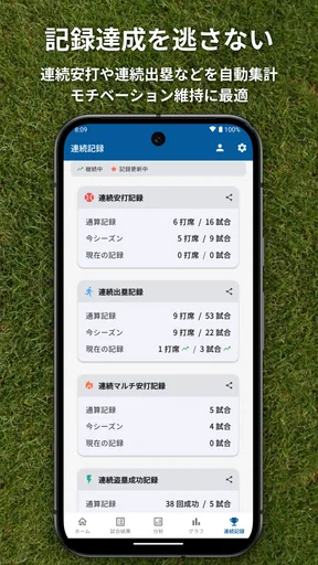 バッスタ！野球の打率・成績管理・詳細分析アプリ screenshot