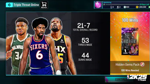 『NBA 2K25』の「マイチーム」アプリ screenshot