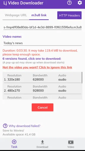 Lj 비디오 다운로더 (m3u8/mp4/mpd) screenshot