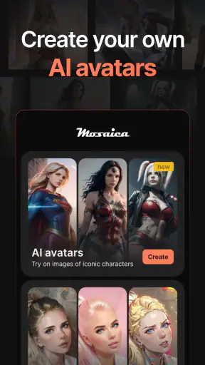 Mosaica AI avatars and filters screenshot