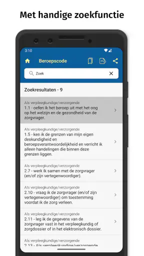 Beroepscode V&V screenshot