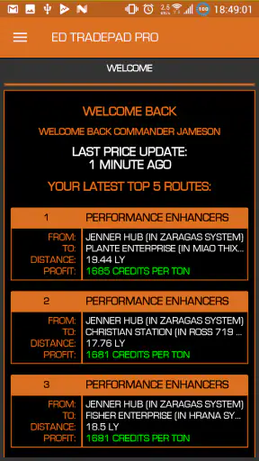 Elite Dangerous TradePad Pro screenshot