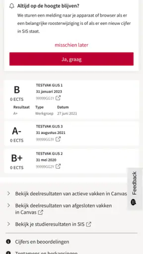 Mijn UvA screenshot
