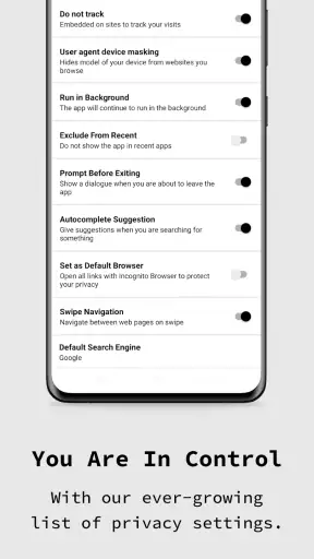 Privé browser app screenshot