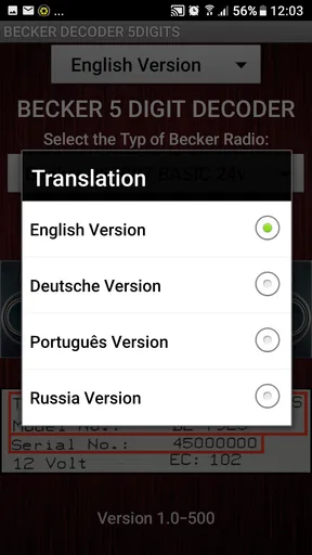 Becker 5Digit Radio Code screenshot