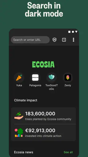 Ecosia: Browse to plant trees screenshot