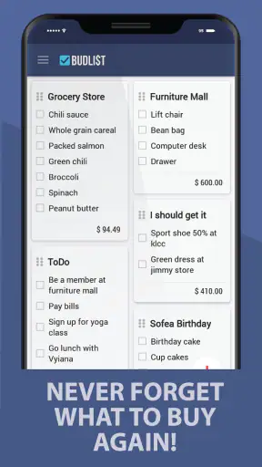 Grocery Shopping List -BudList screenshot