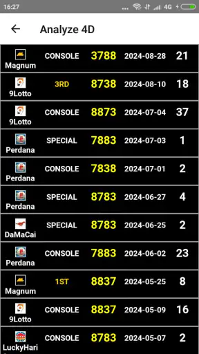 Result 4D Live History 4D screenshot