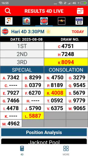 Result 4D Live History 4D screenshot