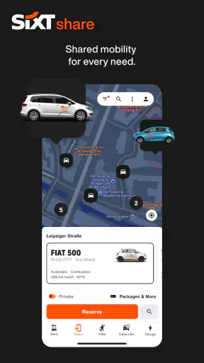 SIXT rent. share. ride. plus. screenshot