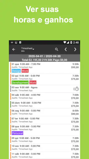 Timesheet - Horas Trabalhadas screenshot