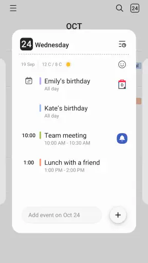 Samsung Calendar screenshot